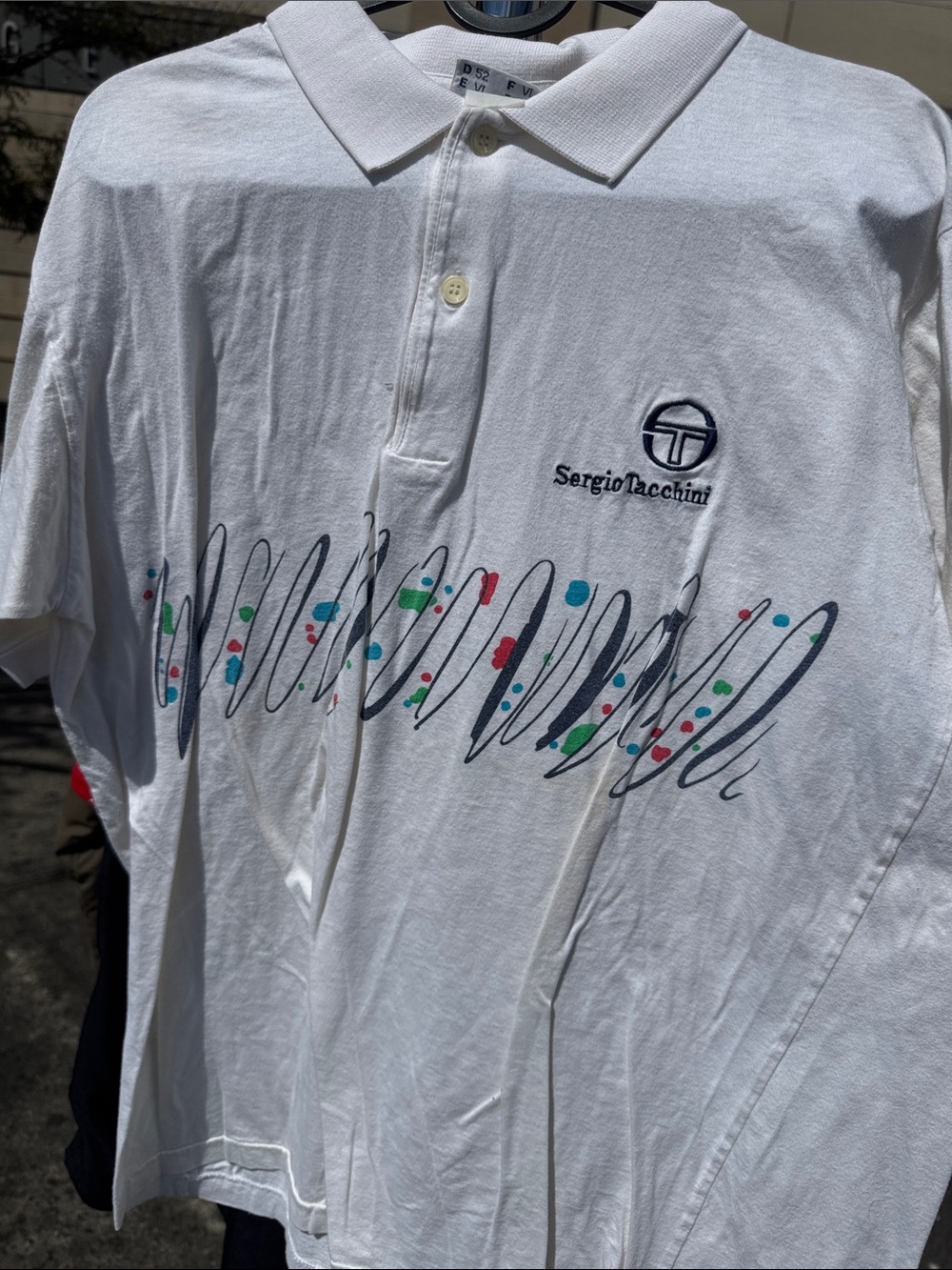 Sergio Tacchini White Polo with Navy Scribble and Multicolor Dots